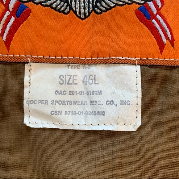 Vtg Cooper Jacket Men 46L Brown Type A2 Flight Bomber Goat Leather Military Coat - Picture 13 of 16